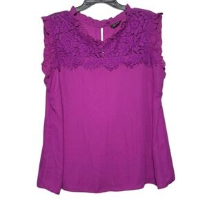 City Chic Lace Angel Sleeveless Top Pink Size S/16 Lace Trim Ruffles